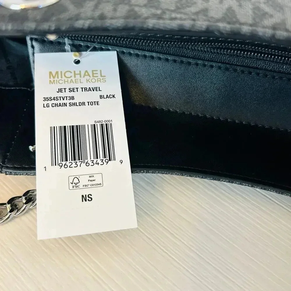 Michael Kors Purse jet set travel large chain tote shoulder bag black signature - Picture 9 of 10